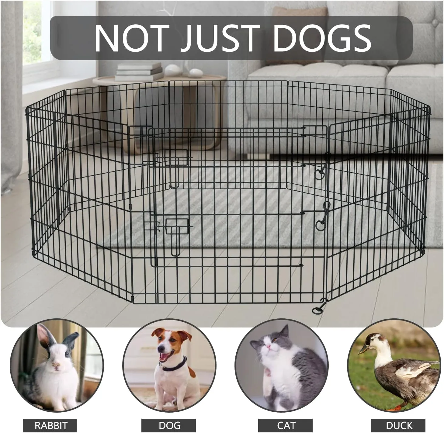 PETIME Foldable Metal Dog Exercise Pen/Pet Puppy Playpen Kennels Yard Fence Indoor/Outdoor 8 Panel 24" W with Top Cover and Bottom Pad (Playpen Bottom Top Cover, 8 Panels 24" H)