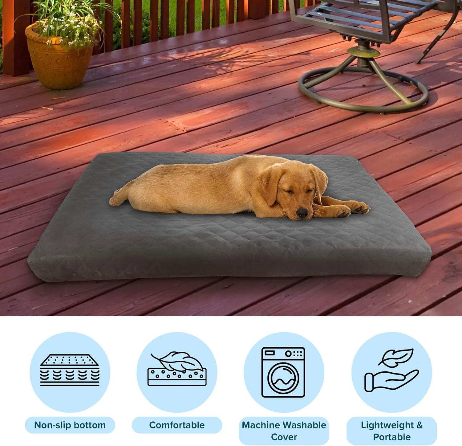 PETMAKER Water-Resistant Dog Bed - 2-Layer Memory Foam Pet Bed with Removable Washable Cover and Non-Slip Bottom - 36in Large Pet Bed for Dogs up to 75lbs (Gray)
