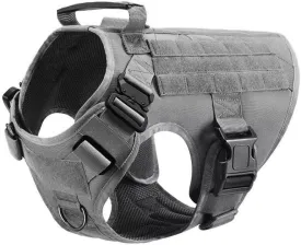 PETODAY Tactical Dog Harness - Heavy Duty with Reflective Straps, No-Pull Service Dog Vest, Adjustable Military Molle Vest for Training Hunting Hiking, Grey, XL