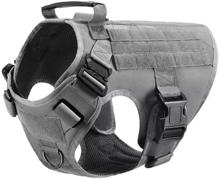 PETODAY Tactical Dog Harness - Heavy Duty with Reflective Straps, No-Pull Service Dog Vest, Adjustable Military Molle Vest for Training Hunting Hiking, Grey, XL