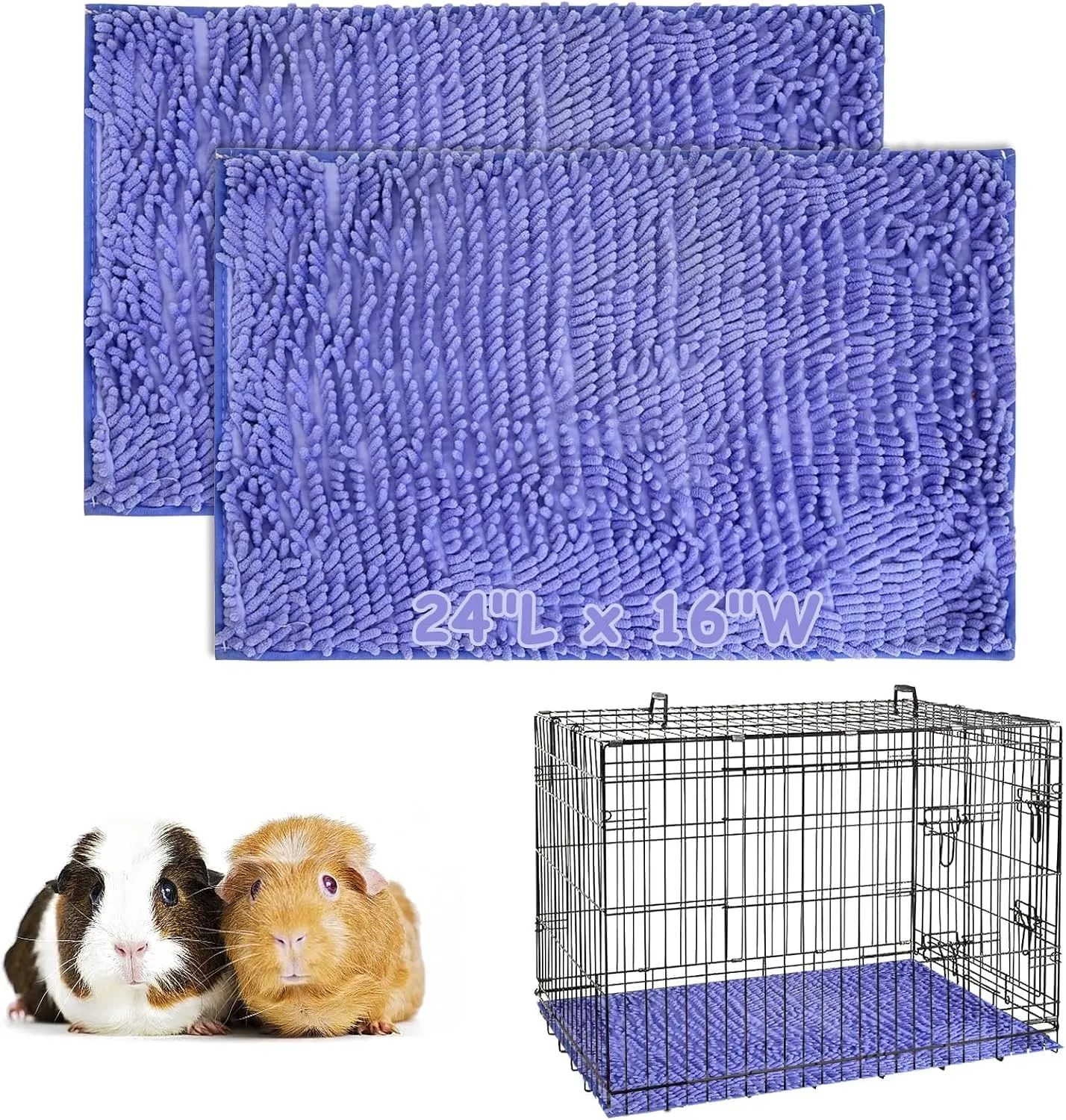 PINVNBY 2 PCS Guinea Pig Cage Liner Washable Guinea Pig Fleece Cage Liners Reusable & Non-Slip Guinea Pig Pee Pads Small Animal Cage Accessories for Bunny Rabbit Hamster Rat Ferret (Purple, 24" x 16")