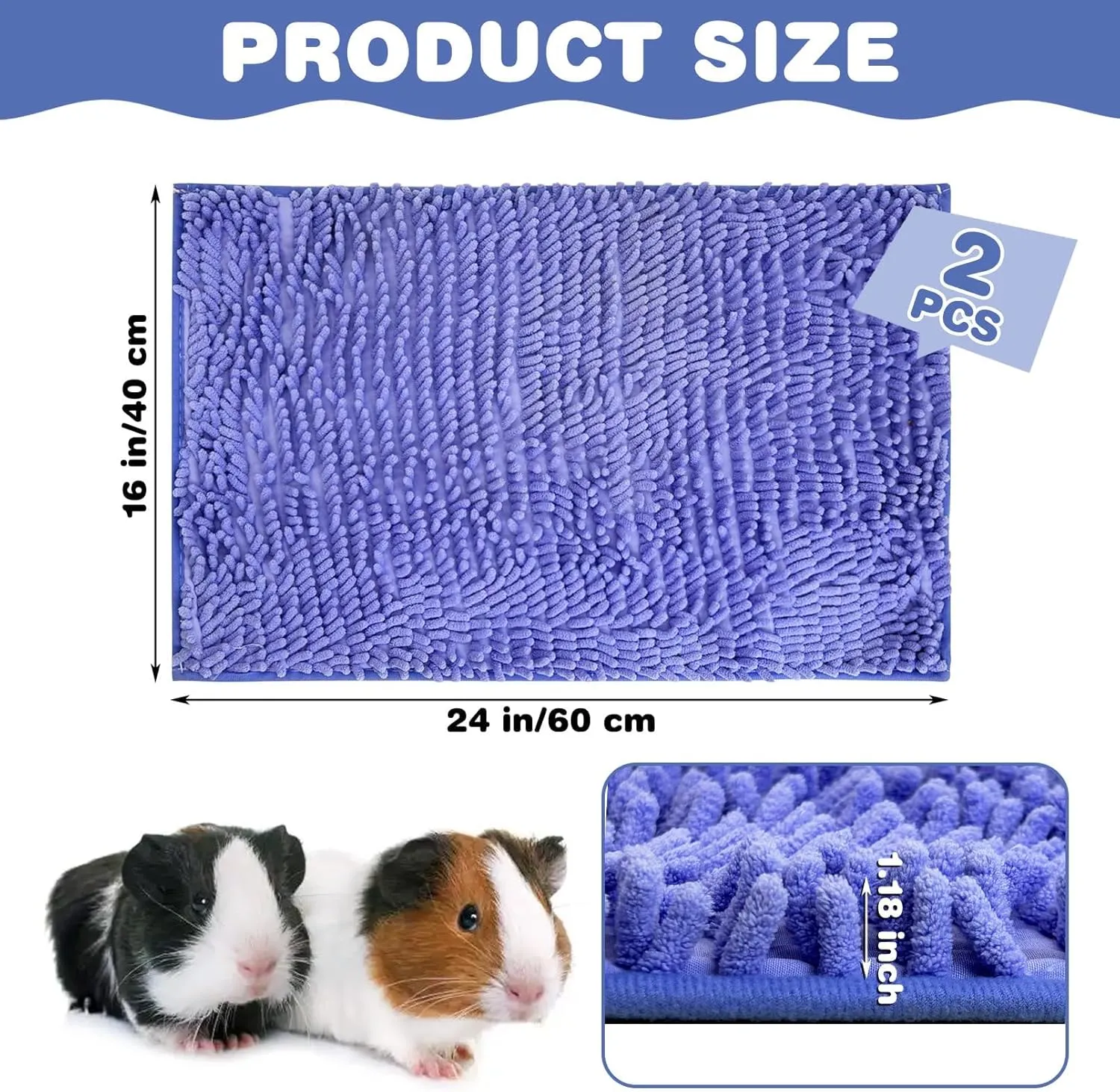 PINVNBY 2 PCS Guinea Pig Cage Liner Washable Guinea Pig Fleece Cage Liners Reusable & Non-Slip Guinea Pig Pee Pads Small Animal Cage Accessories for Bunny Rabbit Hamster Rat Ferret (Purple, 24" x 16")