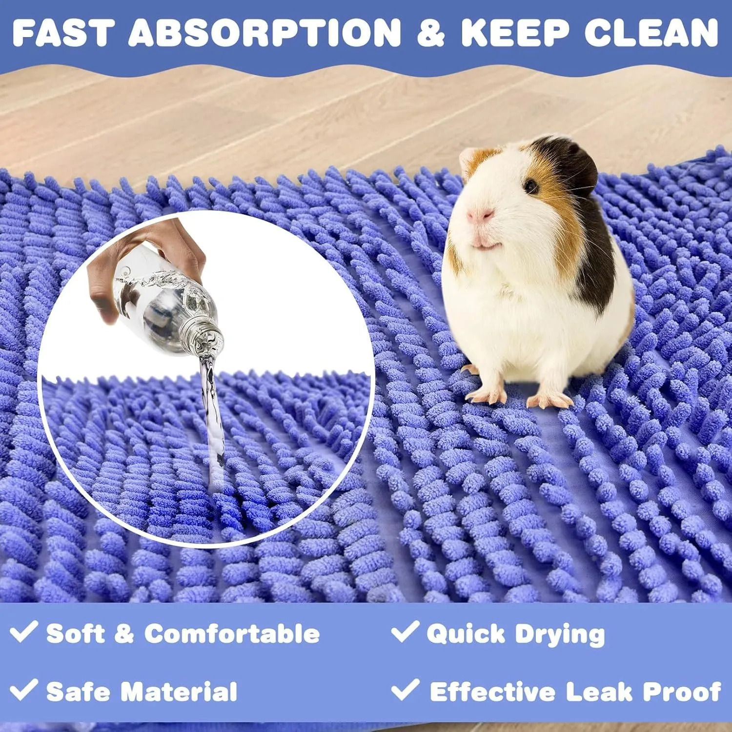 PINVNBY 2 PCS Guinea Pig Cage Liner Washable Guinea Pig Fleece Cage Liners Reusable & Non-Slip Guinea Pig Pee Pads Small Animal Cage Accessories for Bunny Rabbit Hamster Rat Ferret (Purple, 24" x 16")
