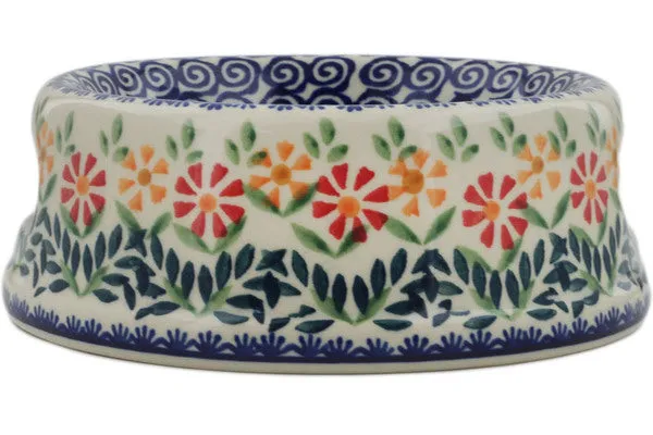 Polish Pottery 6" Pet Bowl Wave Of Flowers