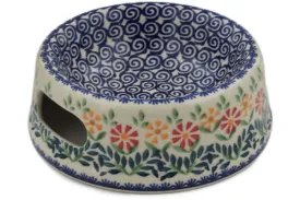 Polish Pottery 6" Pet Bowl Wave Of Flowers