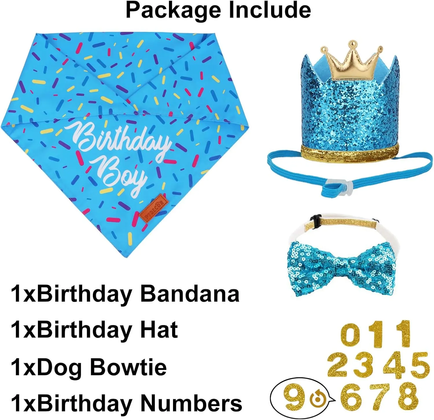 PTDECOR Dog Birthday Party Supplies, Multi Size Birthday Boy Bandana, Blue Crowns Dog Hat Set for Small Pets (Small)