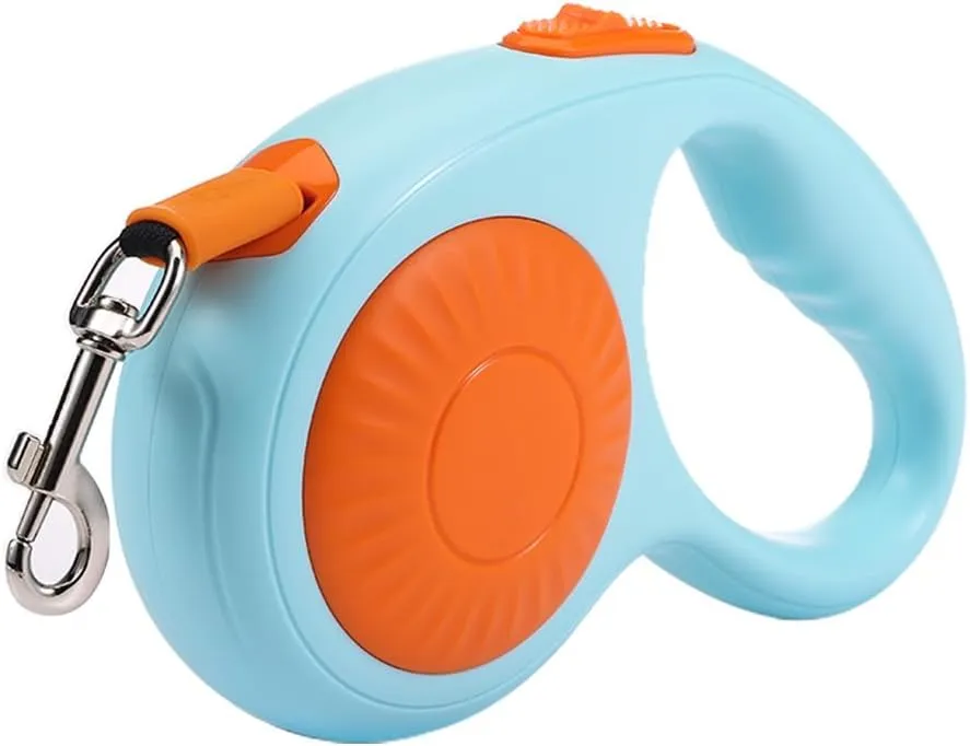 Retractable Dog Leash for Small Medium Dogs with Anti-Slip Soft Grip, 360 Tangle Free, Strong Nylon Tape, One-Handed Brake, Pause, Lock (Orange)