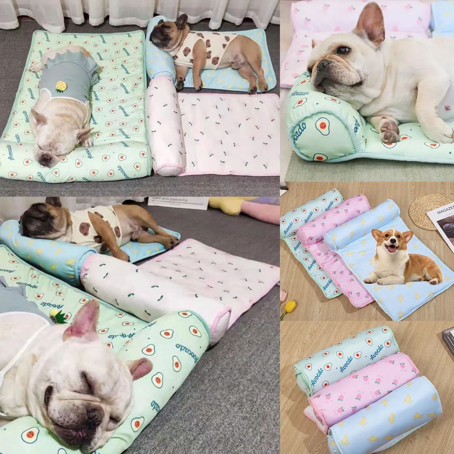 RJDJ Cats/Dogs Cooling Bed, Ice Silk Cool Pillow Cushion, Pet Ice Pad Mat, Pet Cooling Ice Mat, Washable Breathable Summer Pet Ice Mat Sleeping Pad with Pillow (Pink, 60 * 40cm)