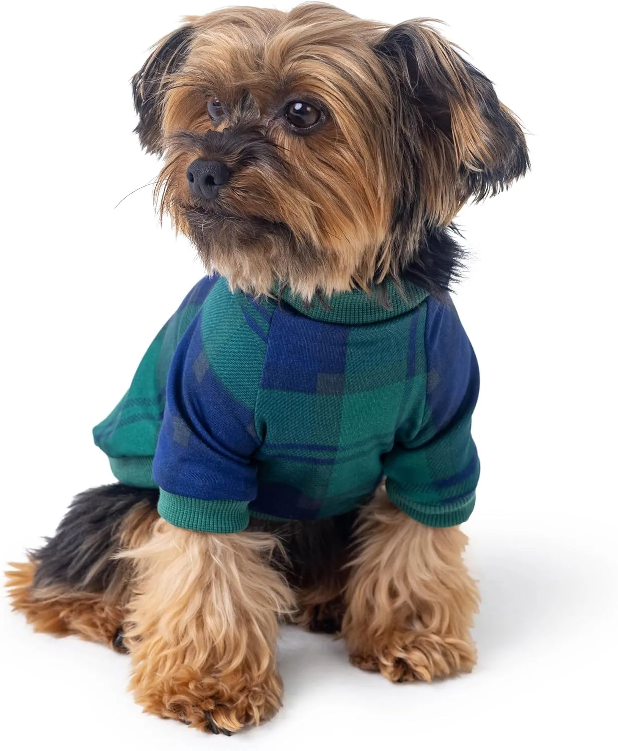 Rocky Thermal Jacket Clothes Fleece Lined Sweater for Dogs, Puppies, Warm Coat Bodysuit Onesie One Piece Vest Pet Jammies with Leg Warmers for Small, Medium, Large Dogs Cats (Green Plaid, XX-Small)