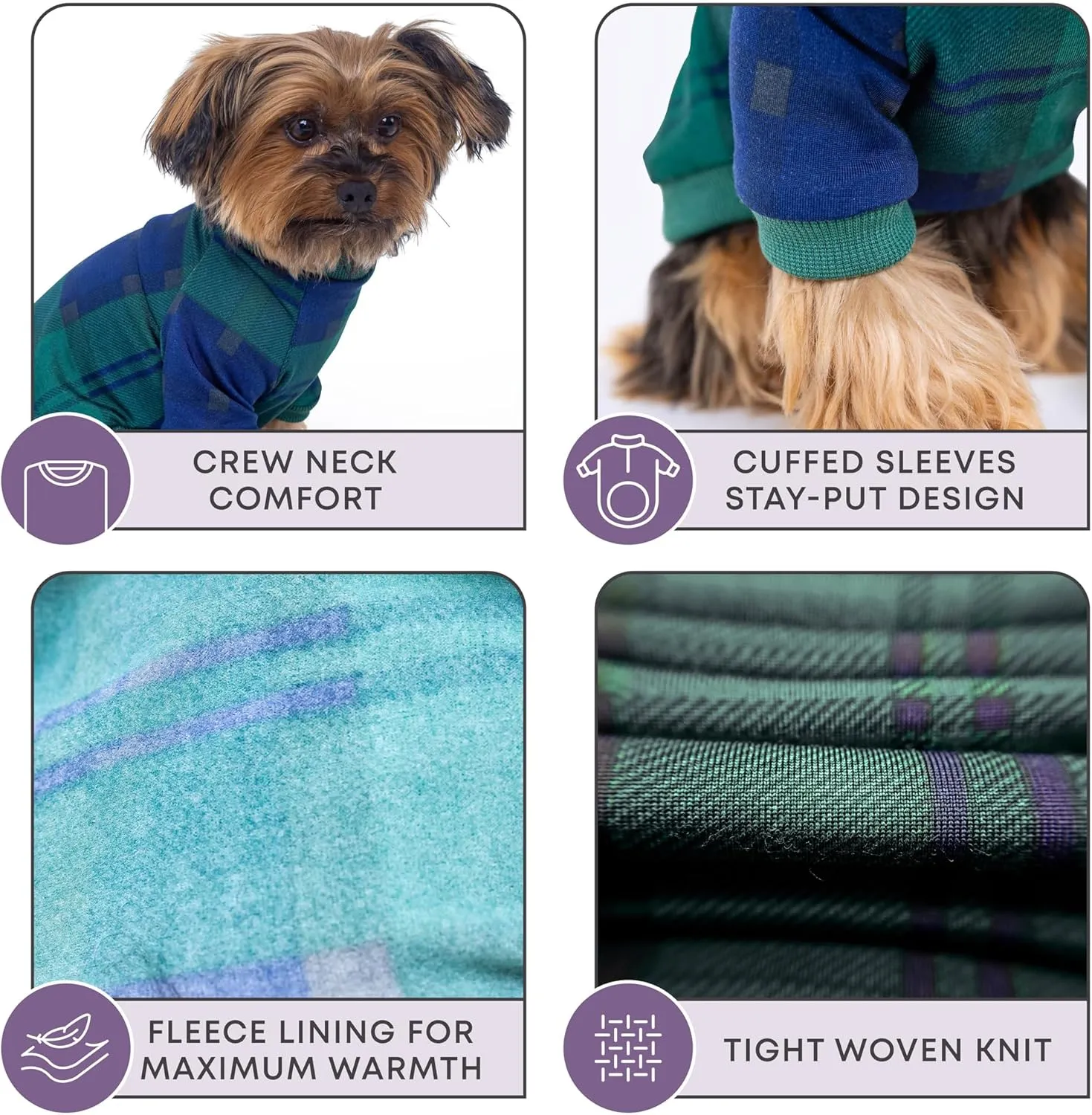 Rocky Thermal Jacket Clothes Fleece Lined Sweater for Dogs, Puppies, Warm Coat Bodysuit Onesie One Piece Vest Pet Jammies with Leg Warmers for Small, Medium, Large Dogs Cats (Green Plaid, XX-Small)