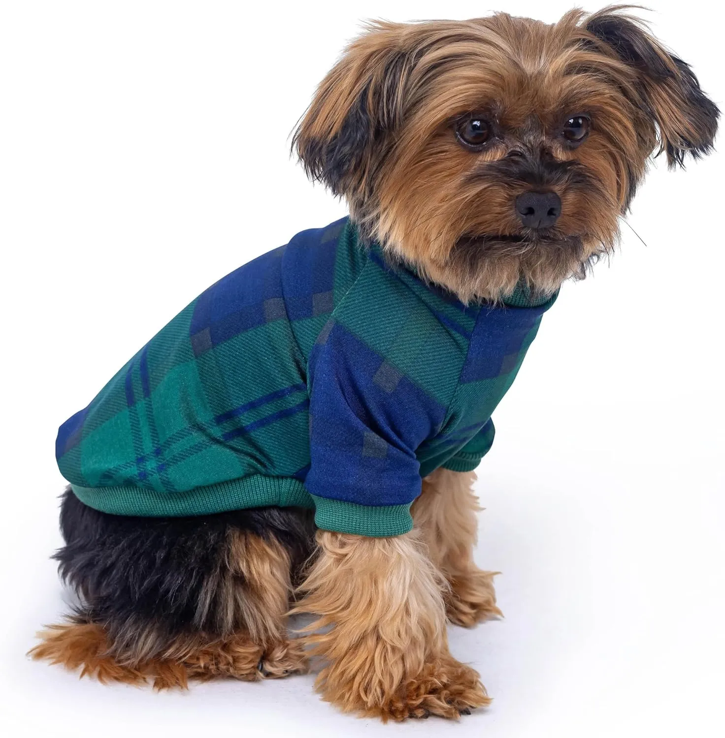 Rocky Thermal Jacket Clothes Fleece Lined Sweater for Dogs, Puppies, Warm Coat Bodysuit Onesie One Piece Vest Pet Jammies with Leg Warmers for Small, Medium, Large Dogs Cats (Green Plaid, XX-Small)