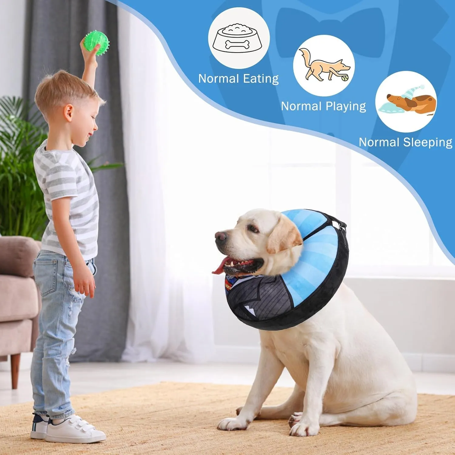 SCENEREAL Dog Cone Alternative After Surgery Donut Collar, Soft Pet Recovery Pillow Collar for Medium Large Dogs, Inflatable Adjustable Neck Collars to Prevent Licking, Black Suit Print E-Collars