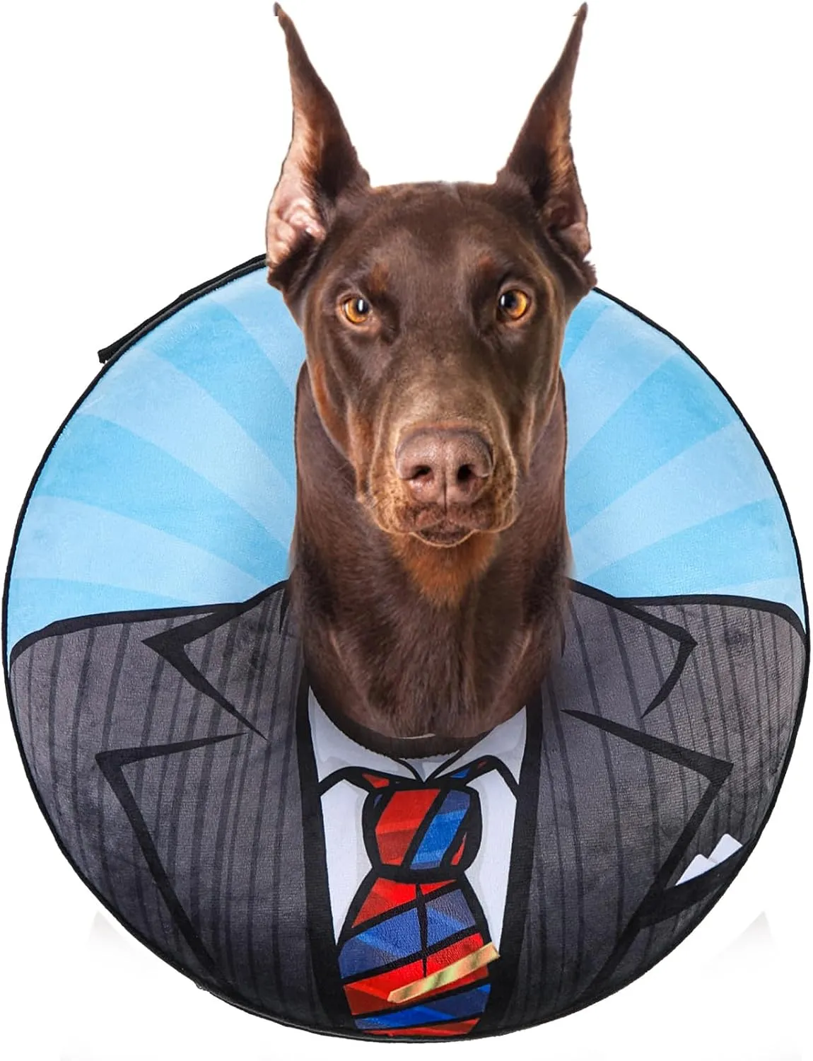 SCENEREAL Dog Cone Alternative After Surgery Donut Collar, Soft Pet Recovery Pillow Collar for Medium Large Dogs, Inflatable Adjustable Neck Collars to Prevent Licking, Black Suit Print E-Collars