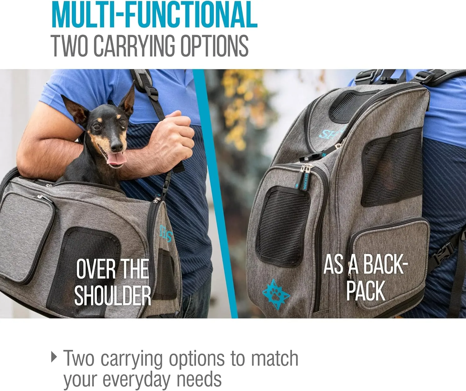 Sherpa 2-in-1 Backpack Travel Pet Carrier, Airline Approved & Guaranteed On Board - Gray, Medium