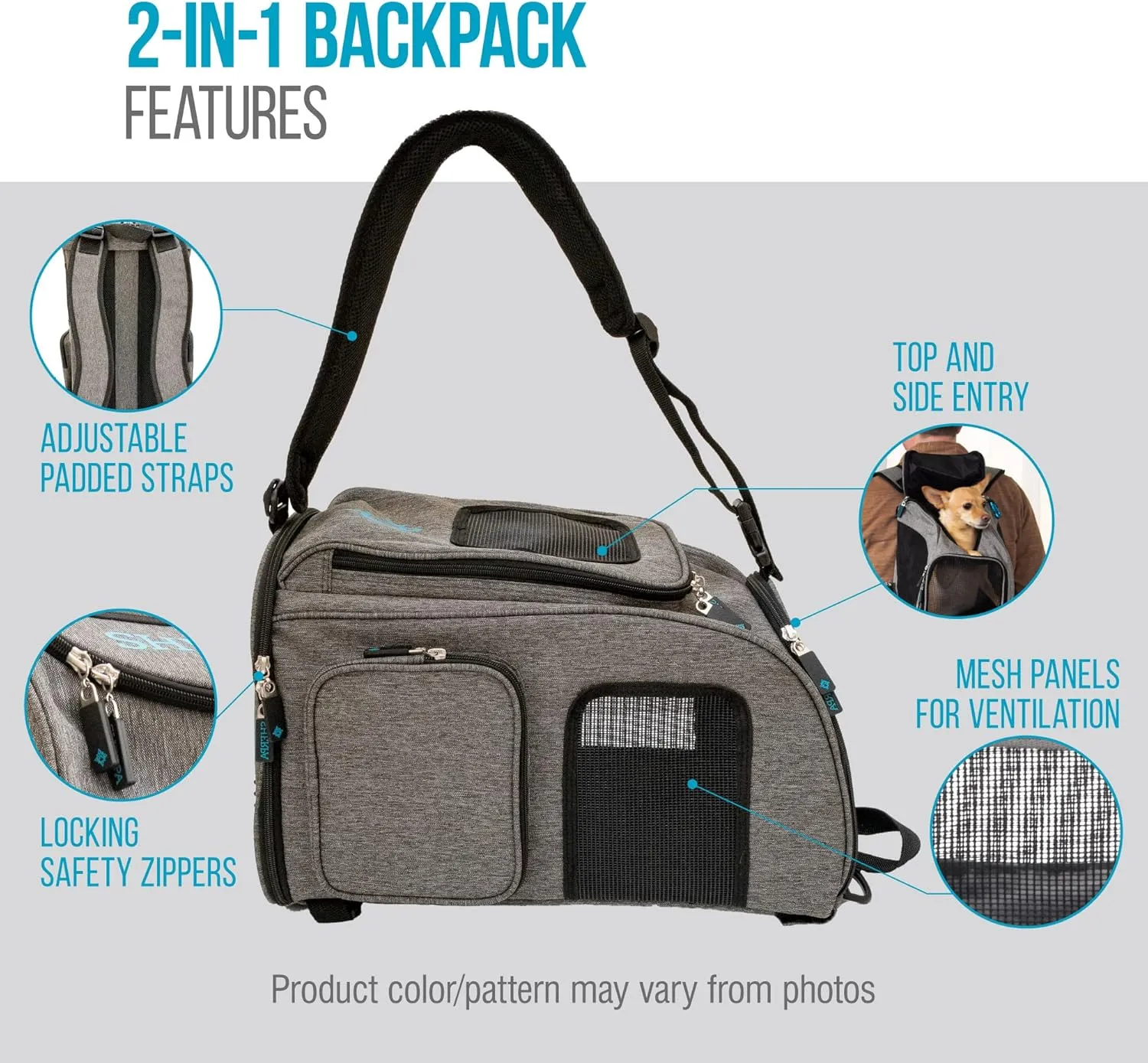 Sherpa 2-in-1 Backpack Travel Pet Carrier, Airline Approved & Guaranteed On Board - Gray, Medium