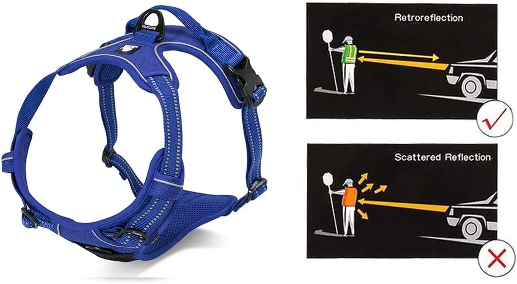 Soft Front Dog Harness .Best Reflective No Pull Harness with Handle and 2 Leash Attachments Royal Blue