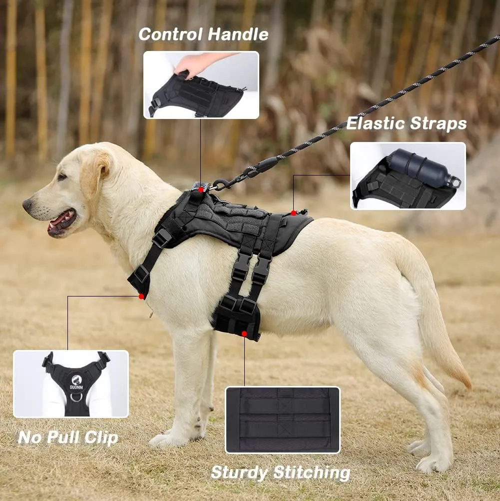 Tactical Dog Harness for Medium Large Dogs No Pull, Military Dog Harness with Handle,Service Dog Vest with Molle & Loop Panels, Adjustable Pet Harness for Training Hunting Walking Black