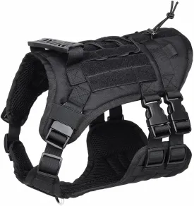 Tactical Dog Harness for Medium Large Dogs No Pull, Military Dog Harness with Handle,Service Dog Vest with Molle & Loop Panels, Adjustable Pet Harness for Training Hunting Walking Black