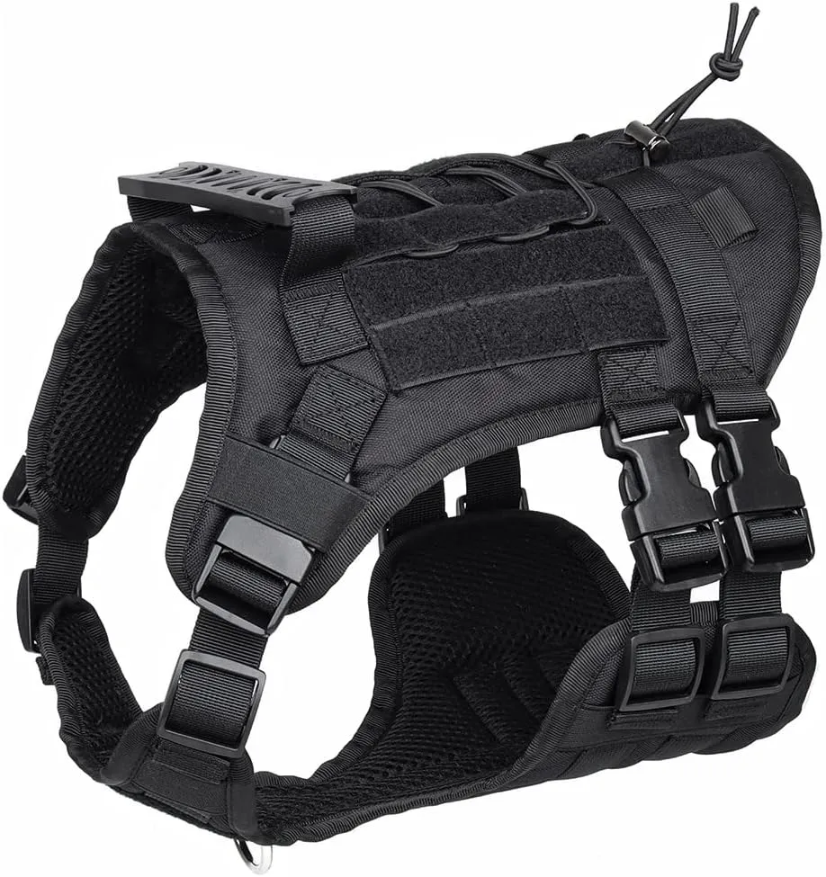 Tactical Dog Harness for Medium Large Dogs No Pull, Military Dog Harness with Handle,Service Dog Vest with Molle & Loop Panels, Adjustable Pet Harness for Training Hunting Walking Black