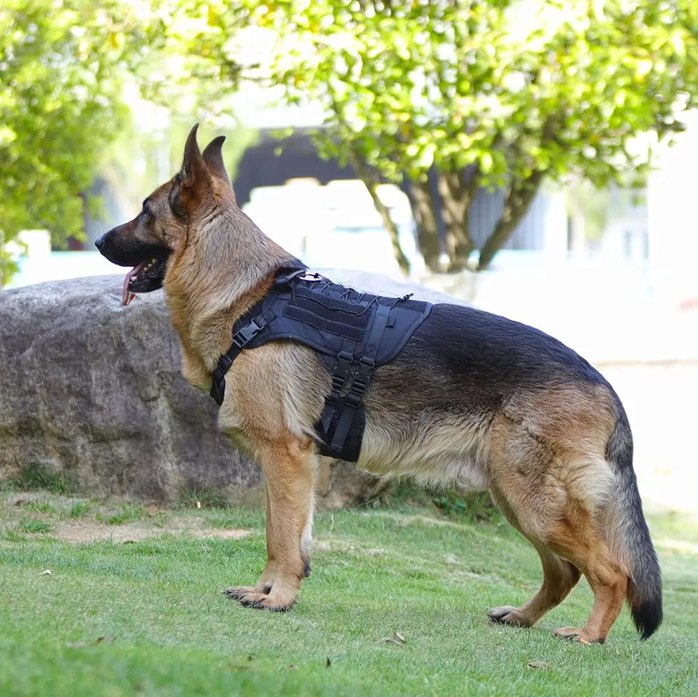 Tactical Dog Harness for Medium Large Dogs No Pull, Military Dog Harness with Handle,Service Dog Vest with Molle & Loop Panels, Adjustable Pet Harness for Training Hunting Walking Black