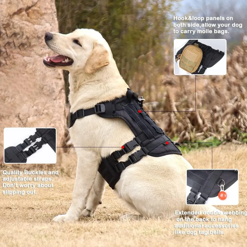Tactical Dog Harness for Medium Large Dogs No Pull, Military Dog Harness with Handle,Service Dog Vest with Molle & Loop Panels, Adjustable Pet Harness for Training Hunting Walking Black
