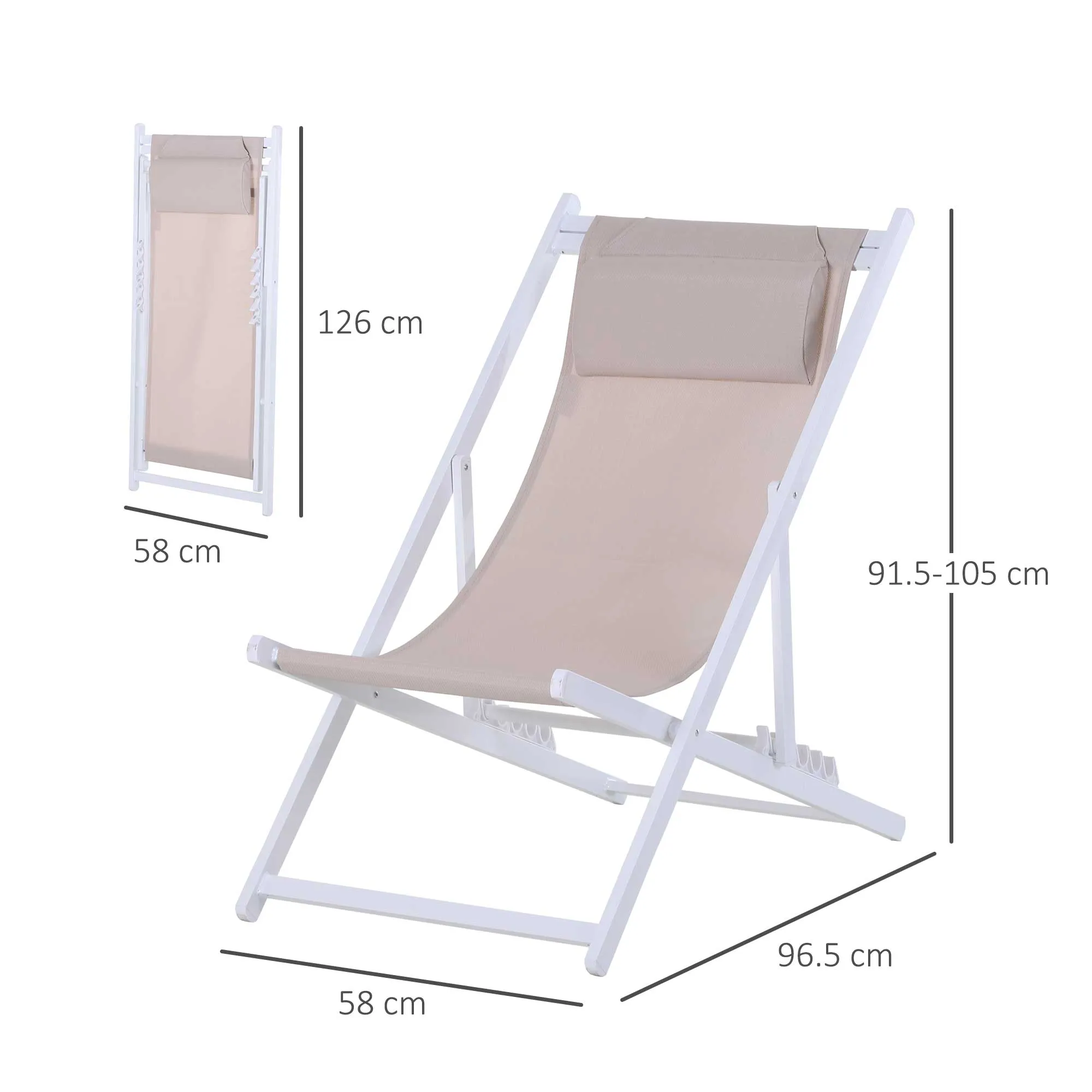 Textilene Chaise Lounge Recliner Chair Adjustable Sun Lounger Patio White