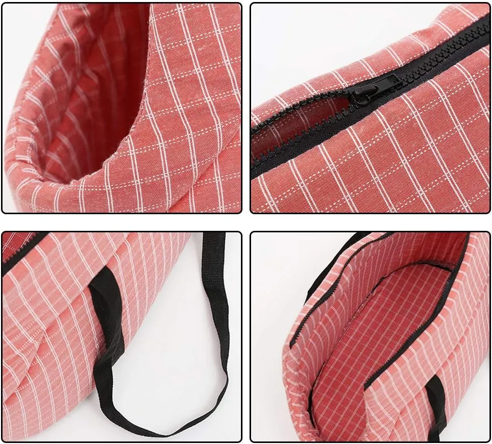 Thickened Warm Pet Sling Carrier Purse Dog Tote Bag Portable Hand-Free Lattice Cats Shoulder Bag with Cushion Strap Zipper for Travel Outdoor Shopping Hiking Walking(Coffee,Big)