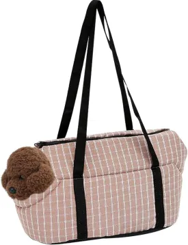 Thickened Warm Pet Sling Carrier Purse Dog Tote Bag Portable Hand-Free Lattice Cats Shoulder Bag with Cushion Strap Zipper for Travel Outdoor Shopping Hiking Walking(Coffee,Big)