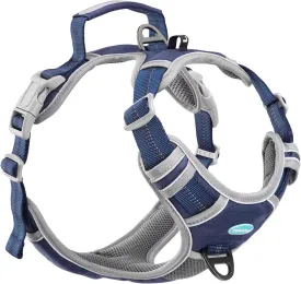 ThinkPet No Pull Harness Breathable Sport Harness with Handle-Dog Harnesses Reflective Adjustable for Medium Large Dogs,Back/Front Clip for Easy Control L Dark Blue