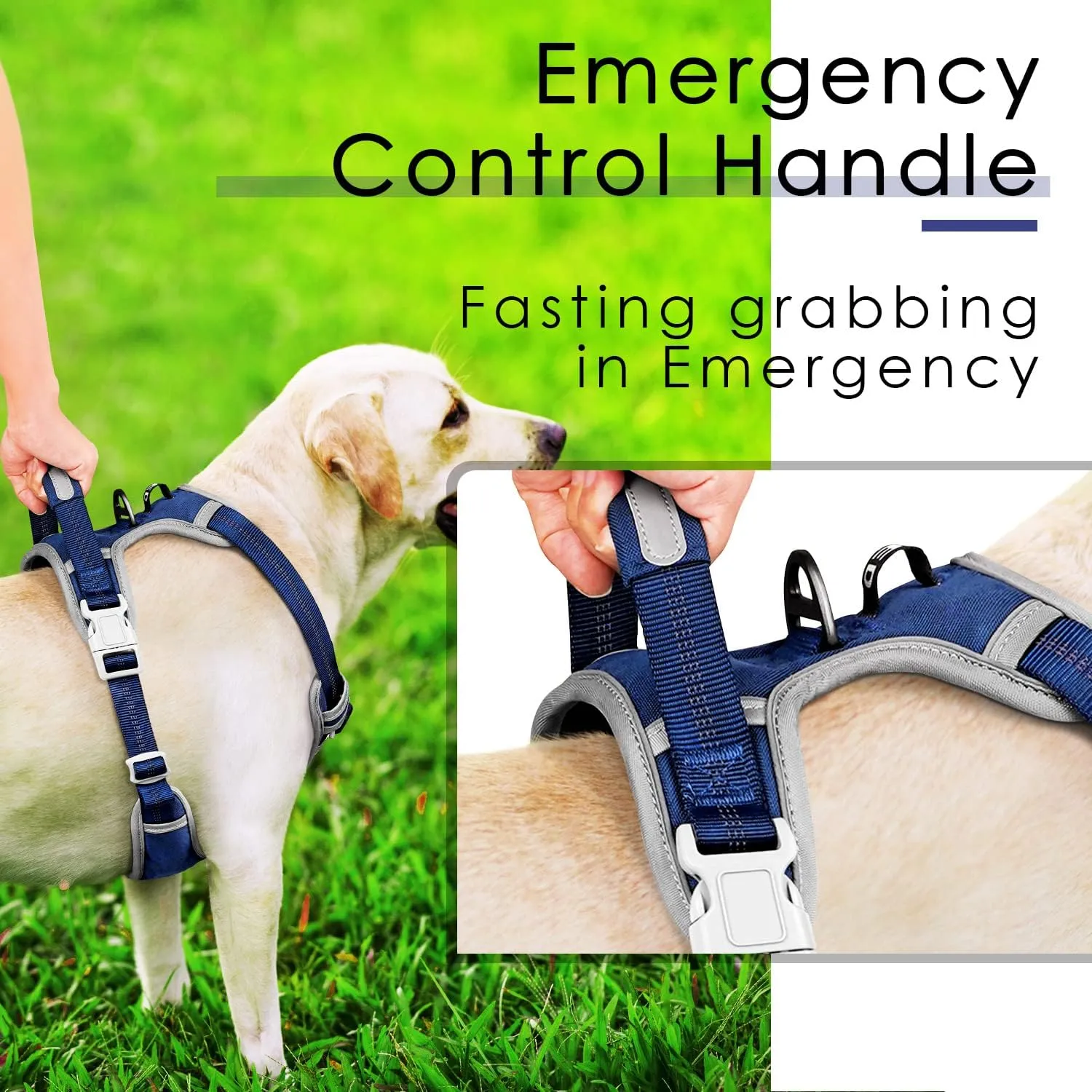 ThinkPet No Pull Harness Breathable Sport Harness with Handle-Dog Harnesses Reflective Adjustable for Medium Large Dogs,Back/Front Clip for Easy Control L Dark Blue