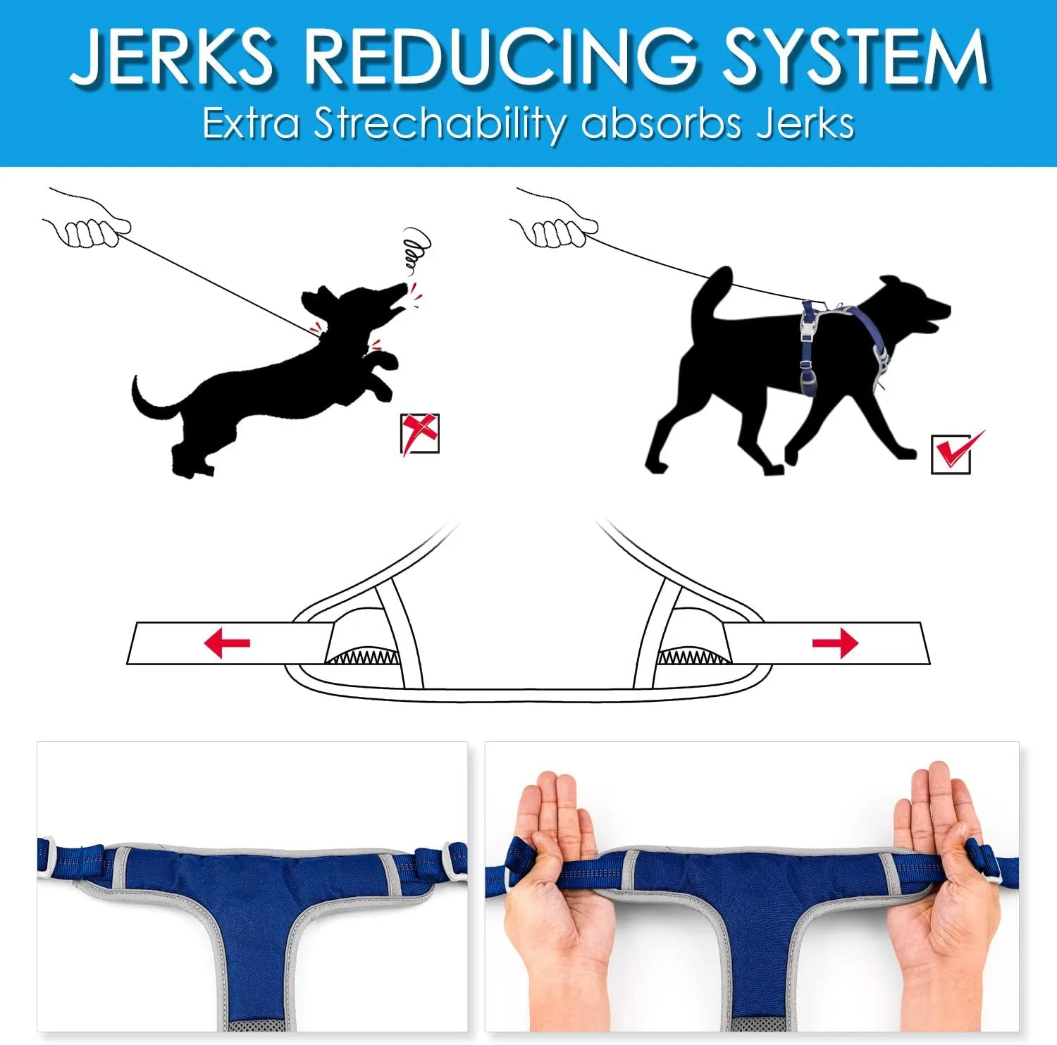 ThinkPet No Pull Harness Breathable Sport Harness with Handle-Dog Harnesses Reflective Adjustable for Medium Large Dogs,Back/Front Clip for Easy Control L Dark Blue