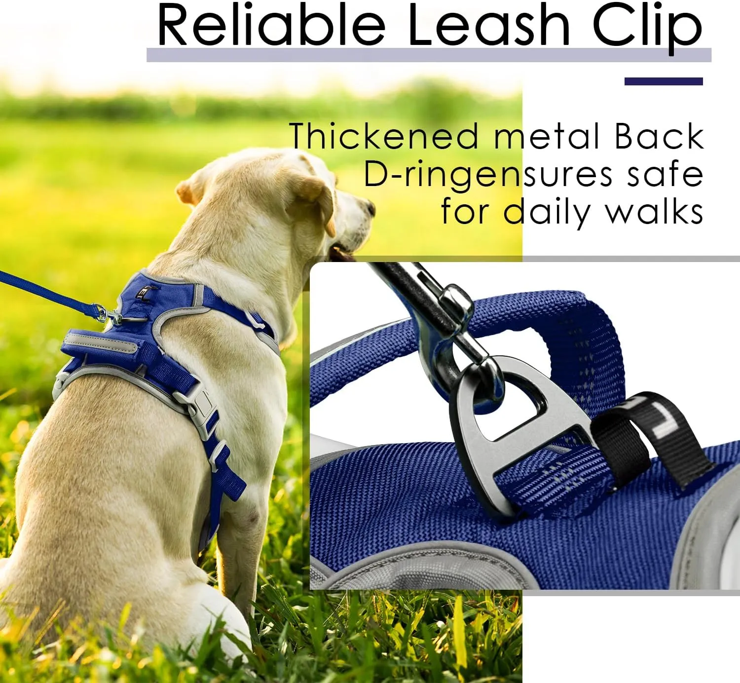 ThinkPet No Pull Harness Breathable Sport Harness with Handle-Dog Harnesses Reflective Adjustable for Medium Large Dogs,Back/Front Clip for Easy Control L Dark Blue