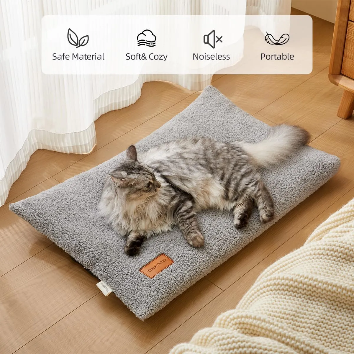 Ultra Soft Cat Bed Mat 24 x 18 Inch Cozy Pet Cushion with Non-Slip Bottom Washable Self-Warming Sleep Dog Pad for Crates Carriers (Light Gray)