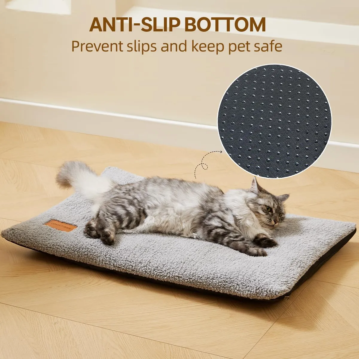 Ultra Soft Cat Bed Mat 24 x 18 Inch Cozy Pet Cushion with Non-Slip Bottom Washable Self-Warming Sleep Dog Pad for Crates Carriers (Light Gray)