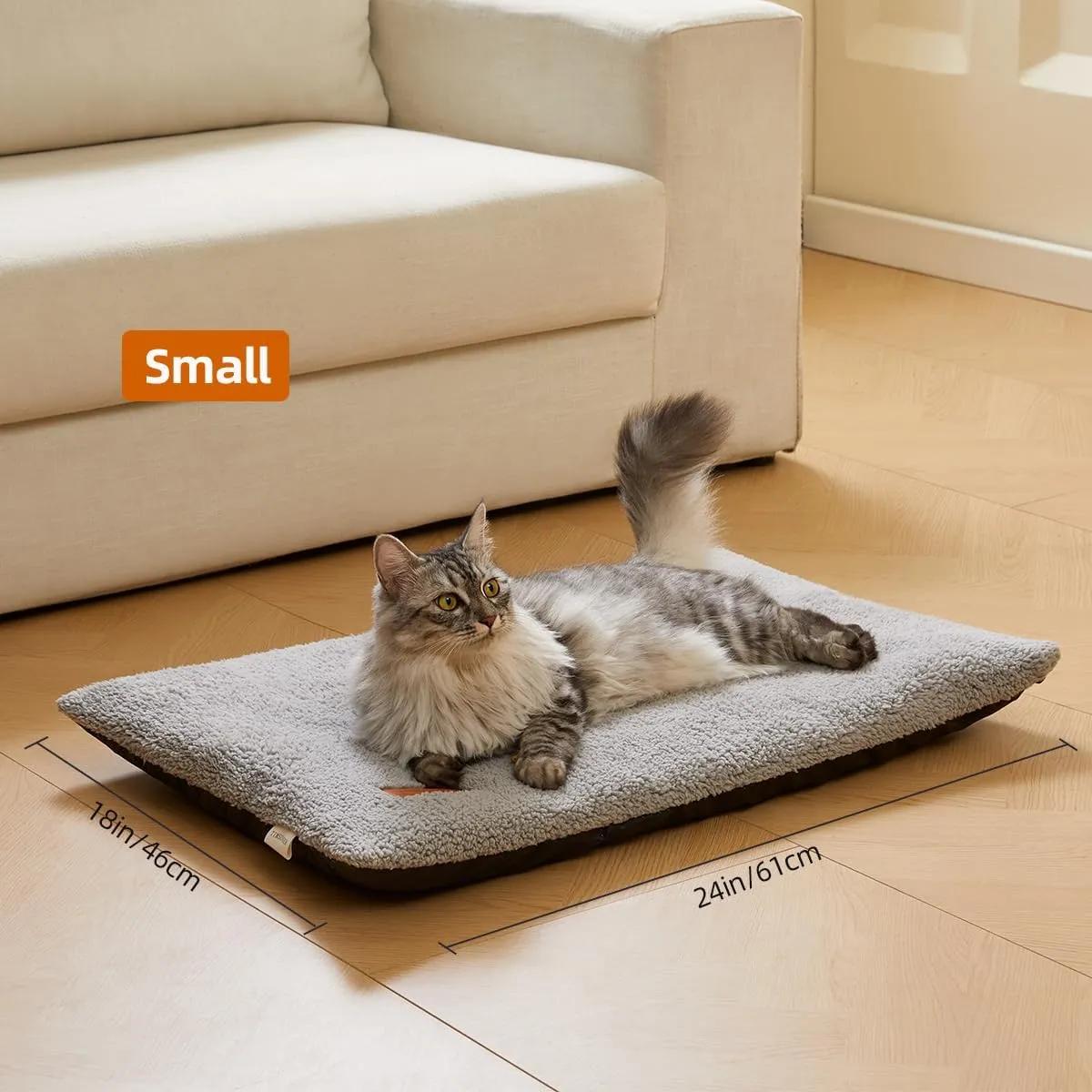 Ultra Soft Cat Bed Mat 24 x 18 Inch Cozy Pet Cushion with Non-Slip Bottom Washable Self-Warming Sleep Dog Pad for Crates Carriers (Light Gray)