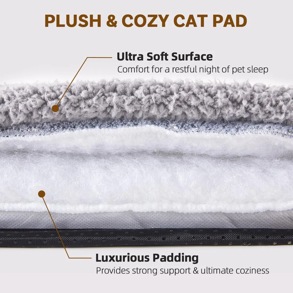 Ultra Soft Cat Bed Mat 24 x 18 Inch Cozy Pet Cushion with Non-Slip Bottom Washable Self-Warming Sleep Dog Pad for Crates Carriers (Light Gray)