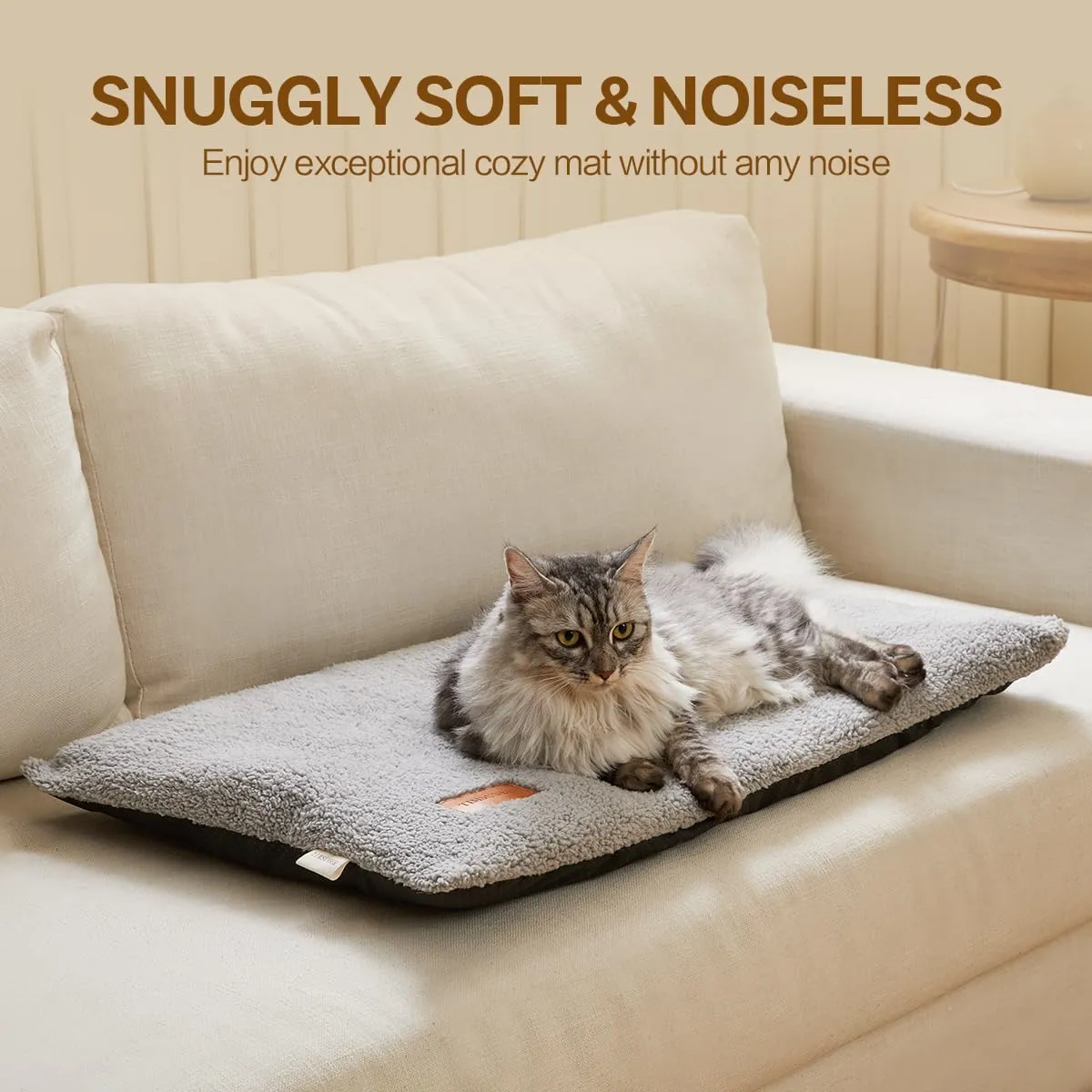 Ultra Soft Cat Bed Mat 24 x 18 Inch Cozy Pet Cushion with Non-Slip Bottom Washable Self-Warming Sleep Dog Pad for Crates Carriers (Light Gray)