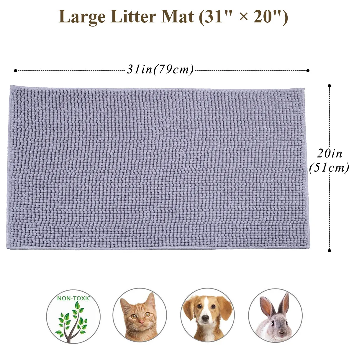 Vivaglory Cat Litter Mats, 31"× 20" Large or 35"× 25" Extra Large Super Soft Microfiber Pet Mats for Litter Boxes with Waterproof Back, Machine Washable