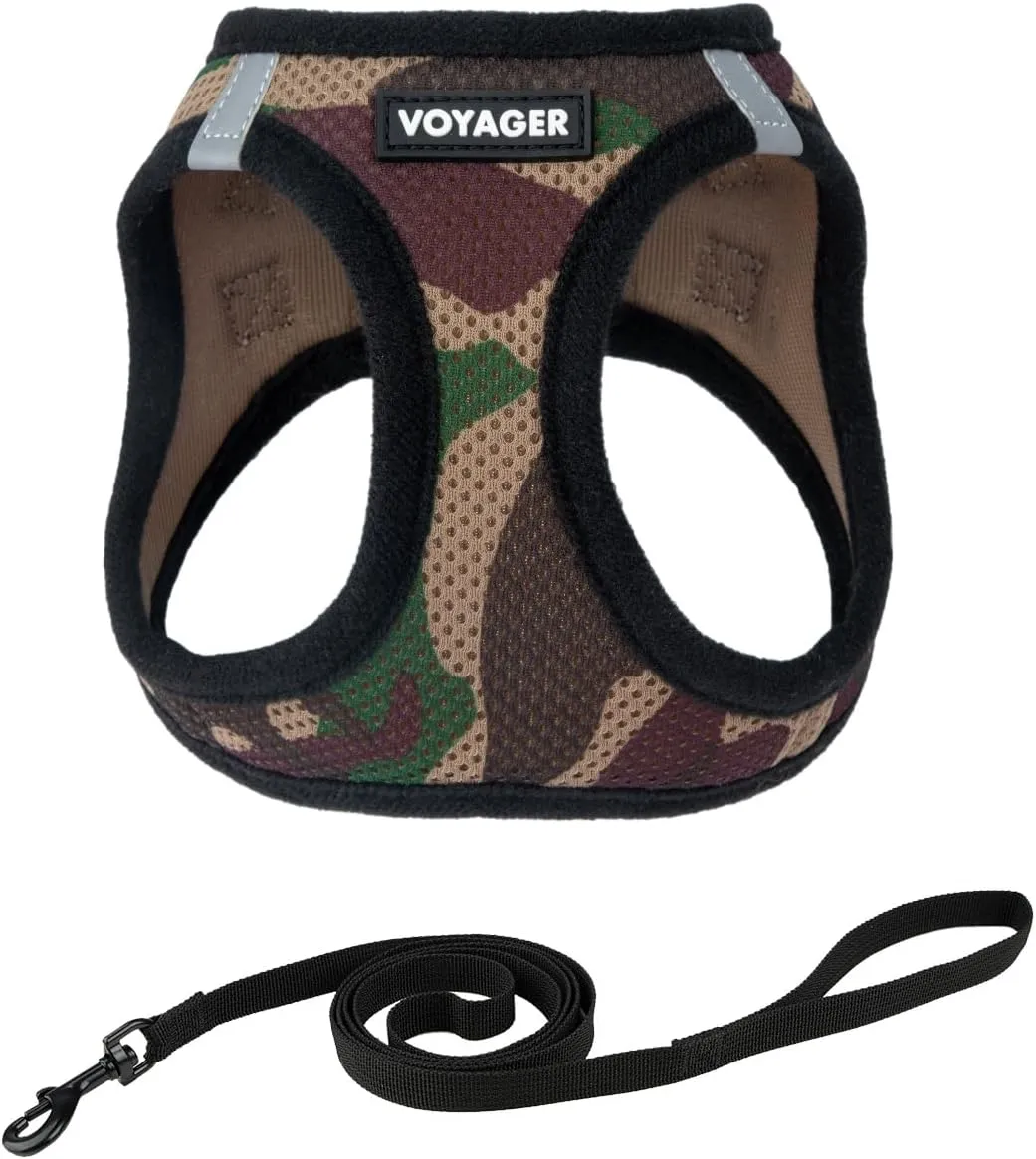 Voyager Step-in Air Cat Leash Harness Set - All Weather Mesh, Step in Vest Harness for Small and Large Cats by Best Pet Supplies - Army Base, M (Chest 15-17")