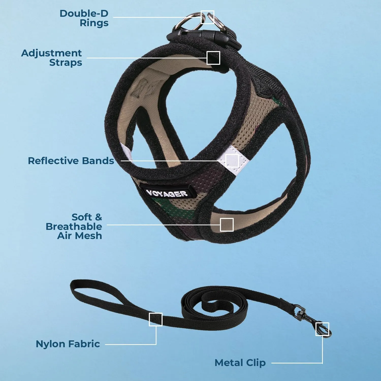 Voyager Step-in Air Cat Leash Harness Set - All Weather Mesh, Step in Vest Harness for Small and Large Cats by Best Pet Supplies - Army Base, S (Chest 14-16")