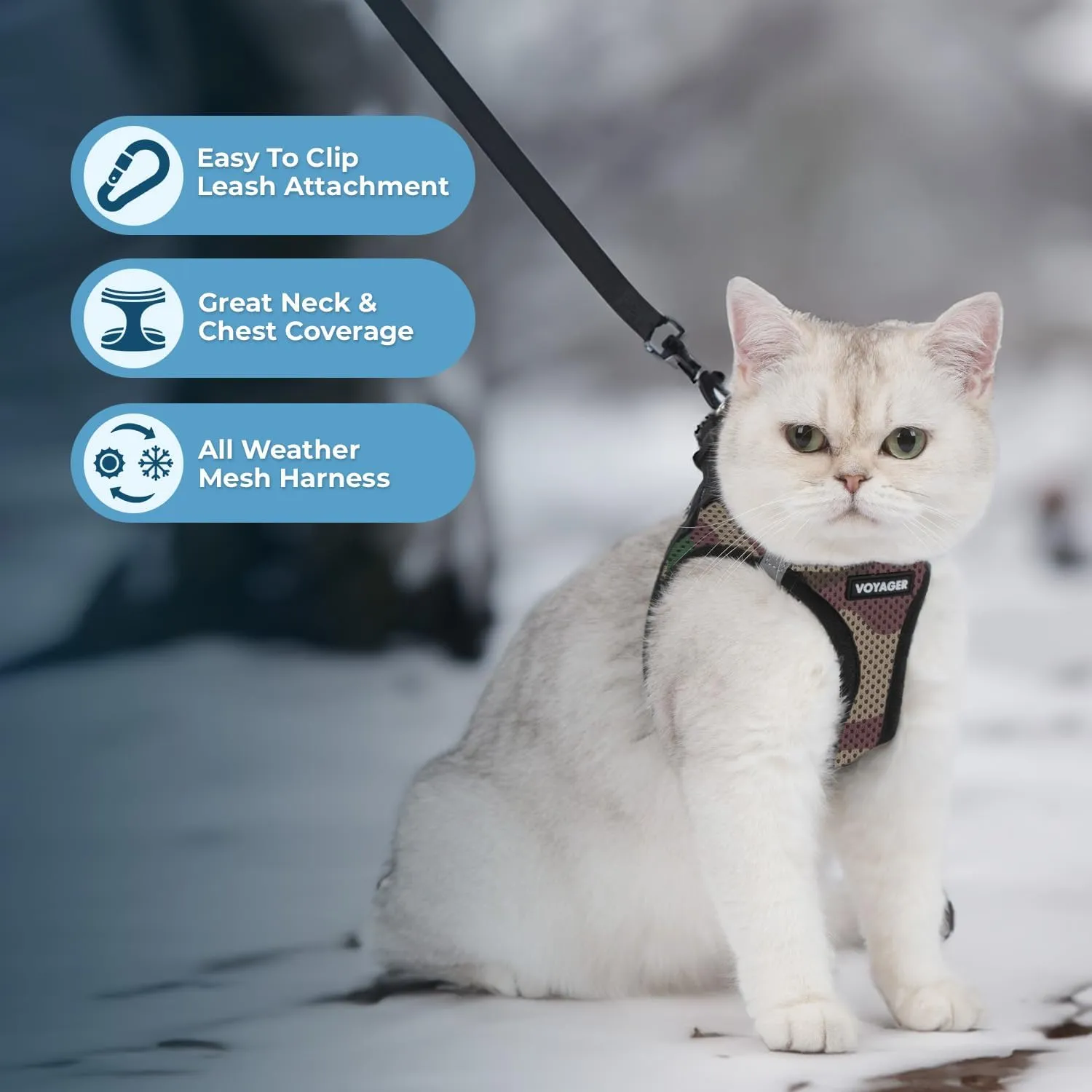 Voyager Step-in Air Cat Leash Harness Set - All Weather Mesh, Step in Vest Harness for Small and Large Cats by Best Pet Supplies - Army Base, S (Chest 14-16")