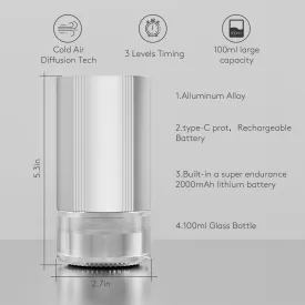 Waterless Diffuser for Essential Oil 100ml Nebulizer Battery Operated,Car Diffuser Super Quiet Cordless, Mini Scent Air Machine Aromatherapy Diffuser 1/2/3H/Continous 3 Mist Level for Home Cars Office