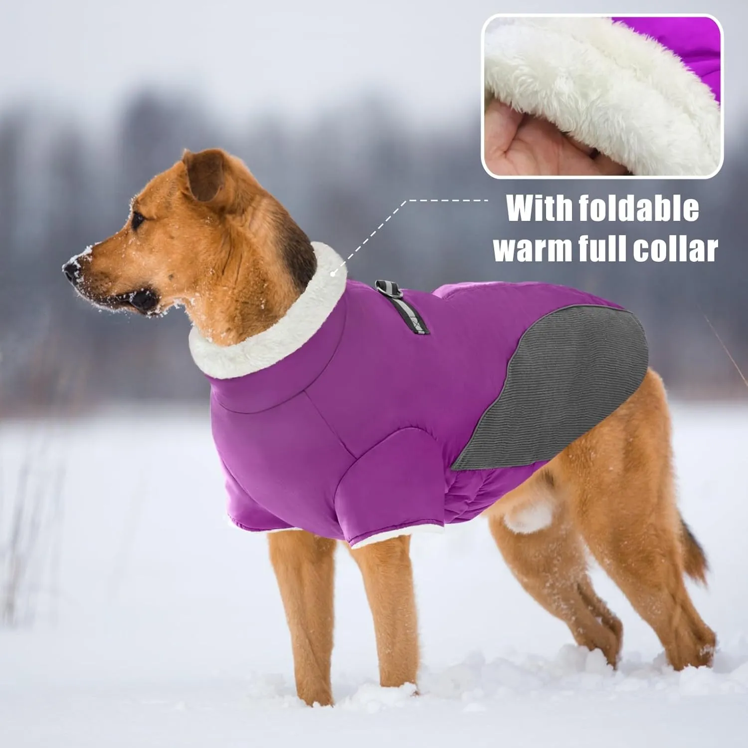 Winter Coat - Dog Jacket with Fleece Lined Warmth, Windproof & Reflective Turtleneck, Purple, Small to Large Sizes