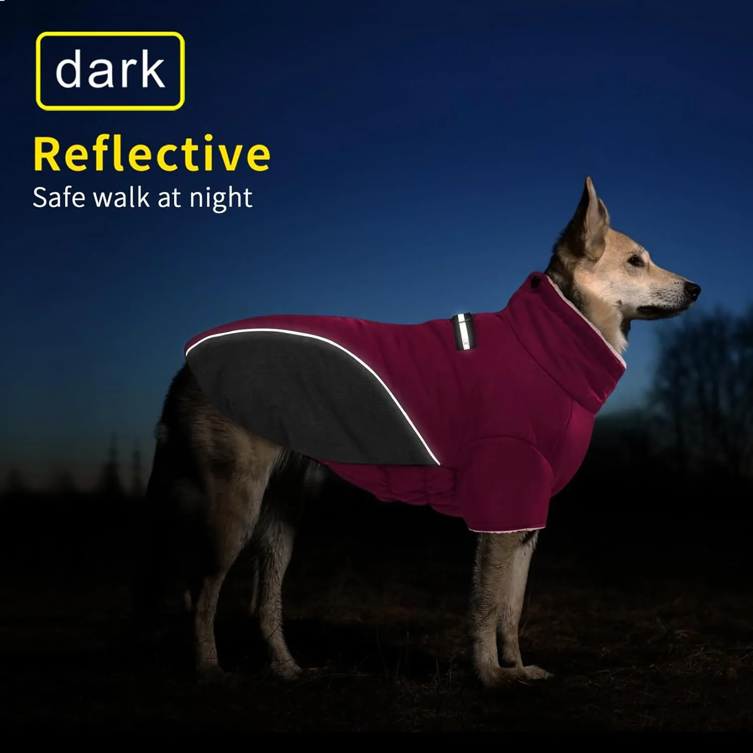 Winter Coat - Dog Jacket with Fleece Lined Warmth, Windproof & Reflective Turtleneck, Purple, Small to Large Sizes