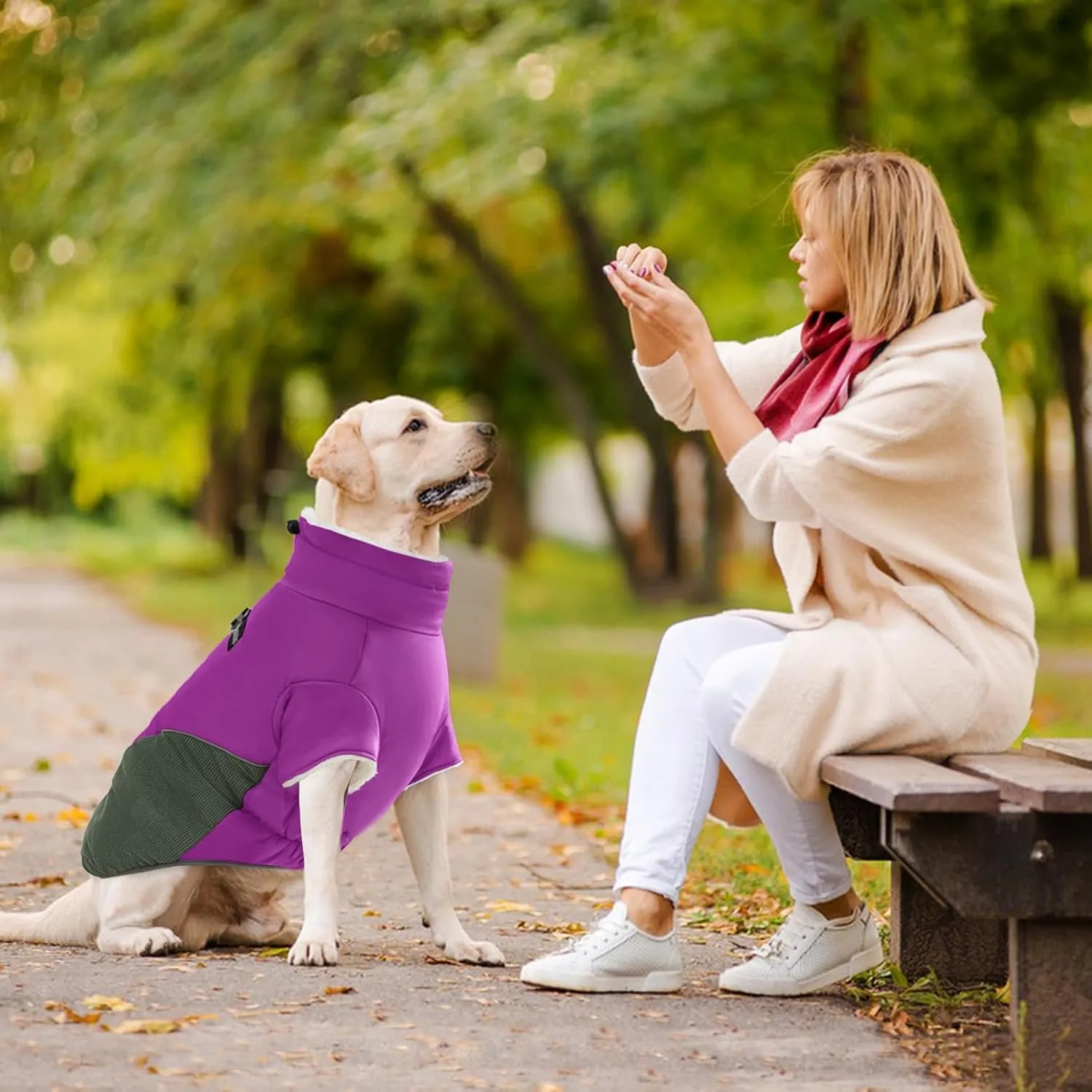 Winter Coat - Dog Jacket with Fleece Lined Warmth, Windproof & Reflective Turtleneck, Purple, Small to Large Sizes
