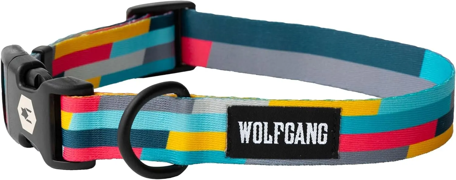 Wolfgang Heavy Duty, Adjustable Dog Collar with Quick Release Nylon Buckle for Walking & Training, ShatterShapes Print, Medium