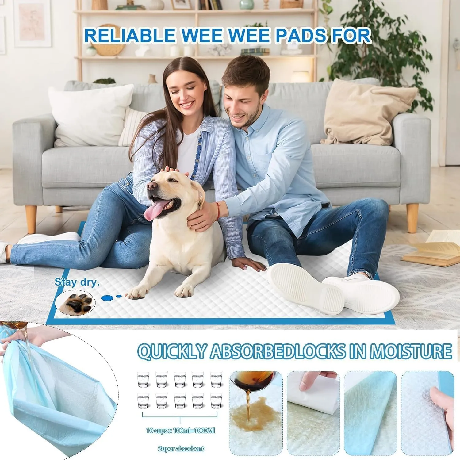 XXXXL Puppy Pee Pads for Dogs 32"x36" 60 Count, Extra Large Dog Pee Pads, Leak-Proof & Super Absorbent Dog Pee Pads, Thicken Disposable Potty Pads Puppy Training Pads for Cats Rabbits