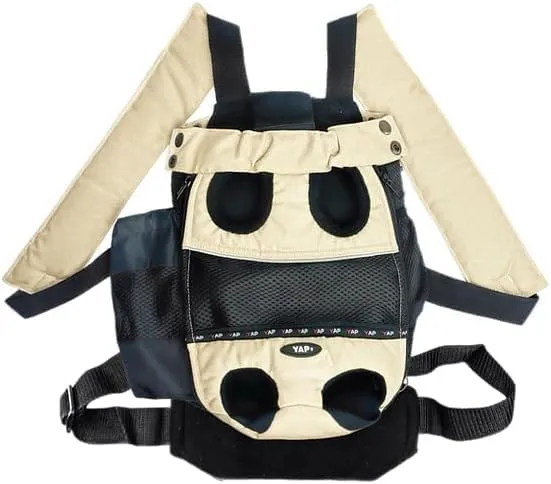 Yap Sak Engineered Puppy Carrier; Wearable Double-Sided Small Pet Carrier, Adjustable Chin Rest, Secure Dog Travel Bag with Safety Strap for Travel, Camping, Hiking  (Khaki)