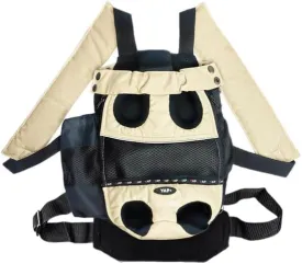 Yap Sak Engineered Puppy Carrier; Wearable Double-Sided Small Pet Carrier, Adjustable Chin Rest, Secure Dog Travel Bag with Safety Strap for Travel, Camping, Hiking  (Khaki)